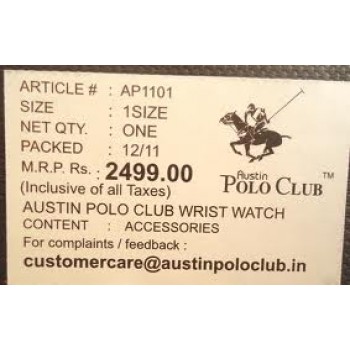 AUSTIN POLO WATCH, AP1101, MRP:- Rs.2499/- 81% DISCOUNTED RATE, SEEN ON TV